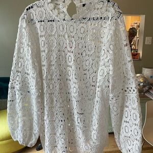 Aqua White Lace Blouse